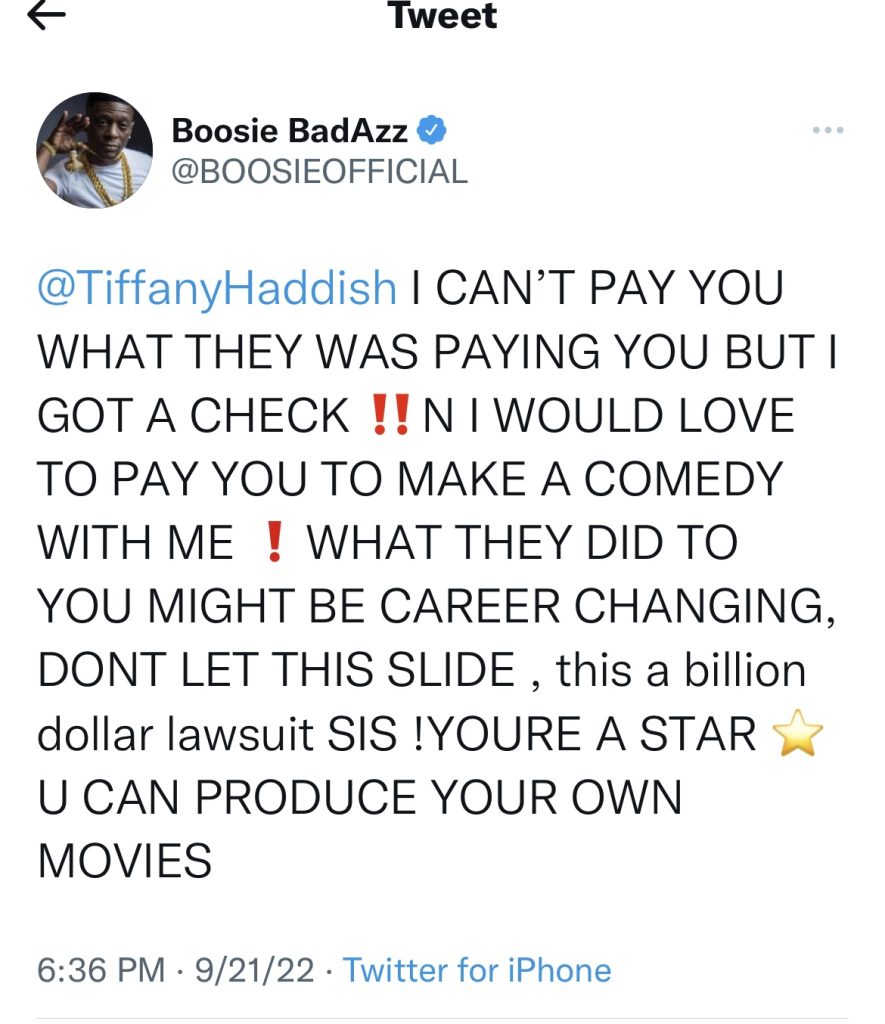 Boosie offers Tiffany Haddish to do comedy film