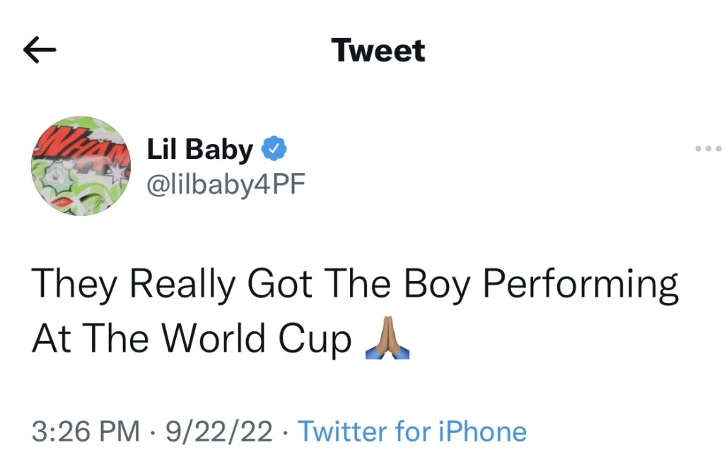Lil Baby says he will perform at World Cup in Qatar