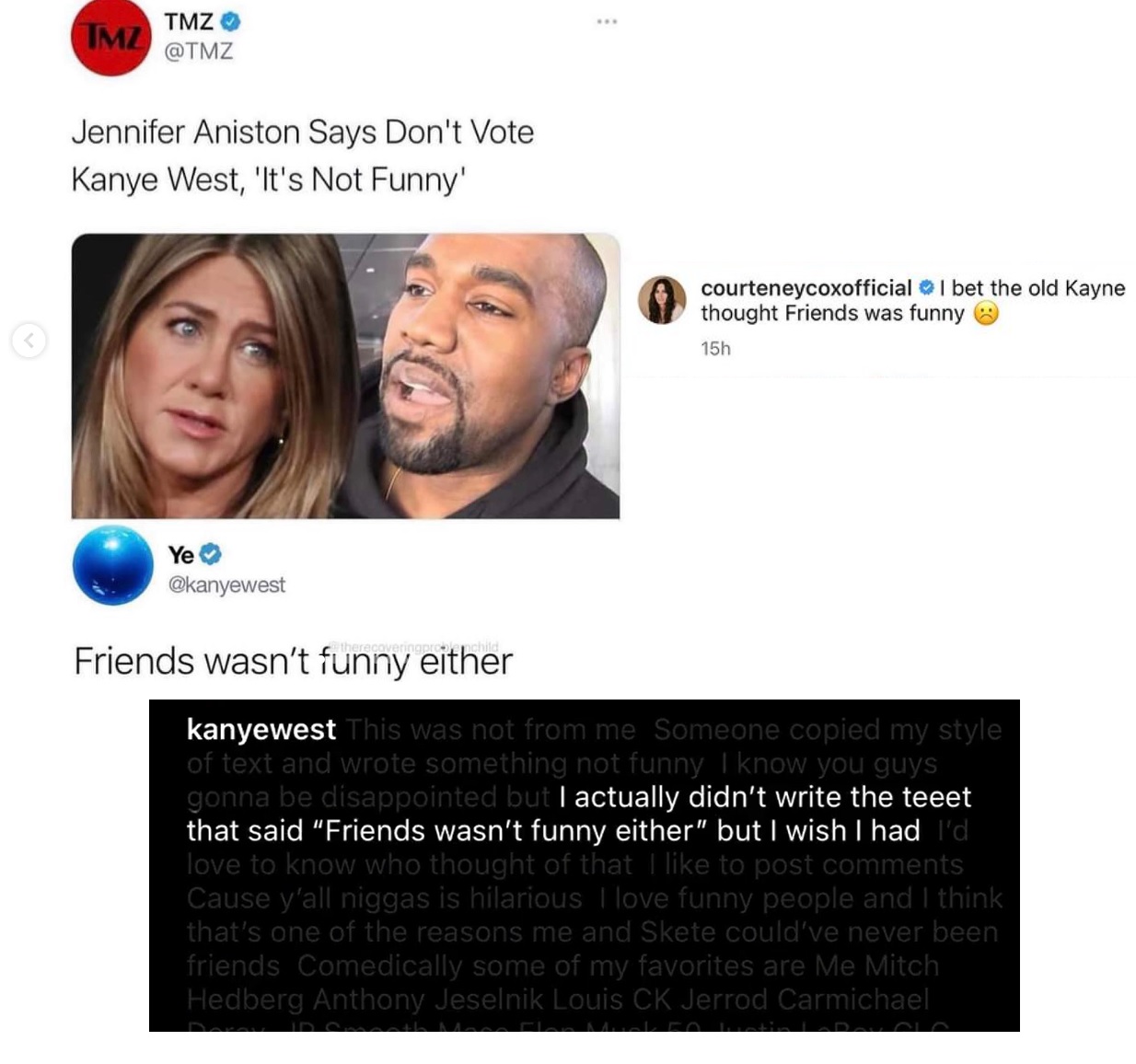 Kanye West responds to Courtney Cox's 'old Kanye' tweet