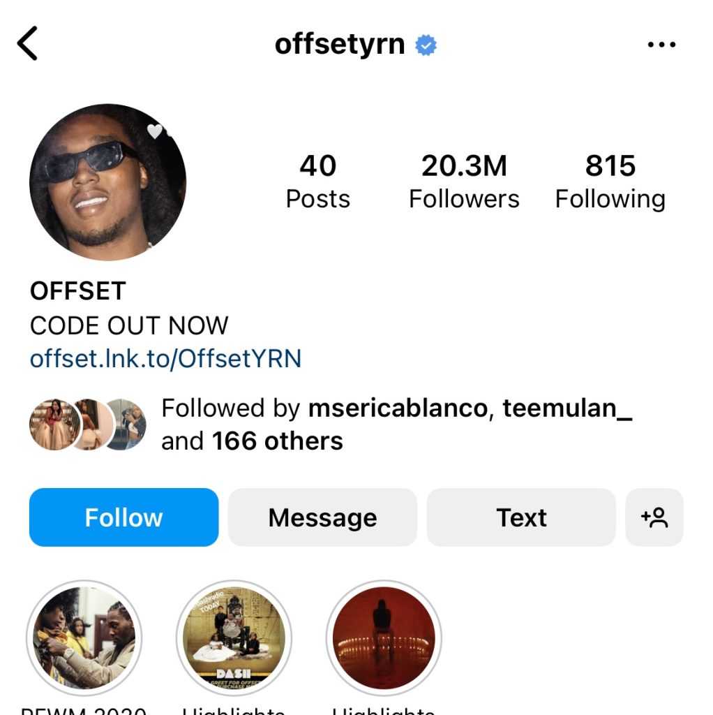 Offset changes Instagram avi to Takeoff