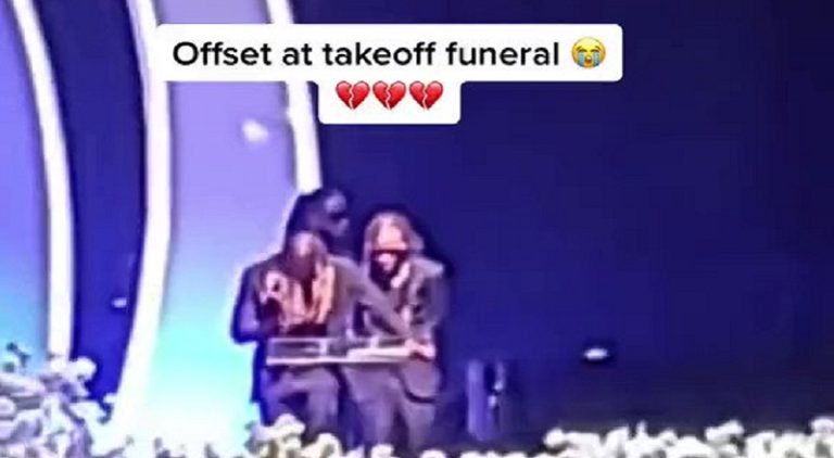 Offset breaks down crying during his speech at Takeoff's funeral