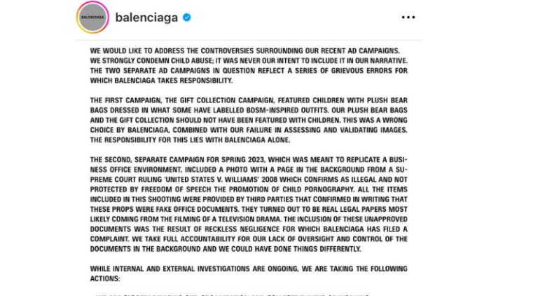 Balenciaga issues apology after recent ad controversy