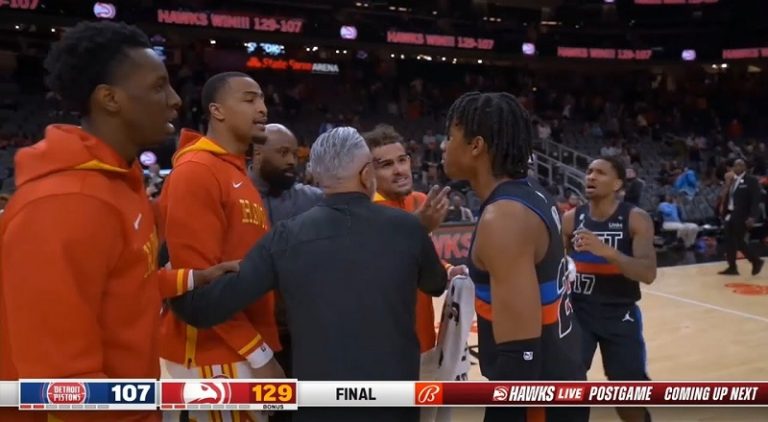 Trae Young and John Collins confront Jaden Ivey after game