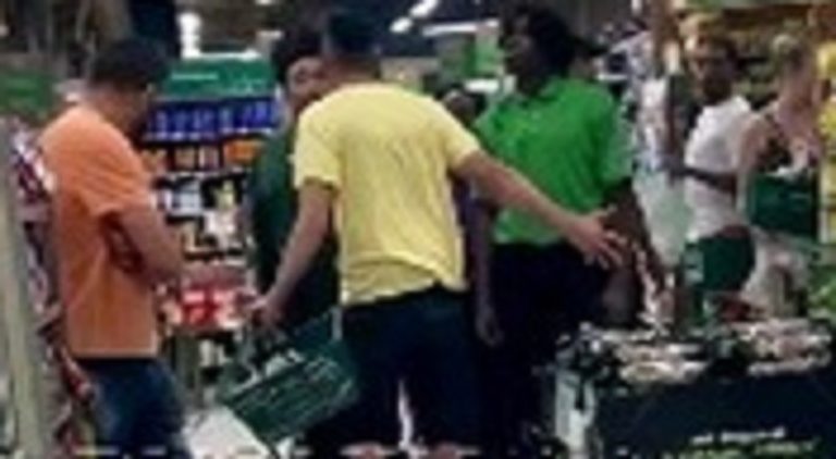 Man receives beat down for hitting another man with grocery basket