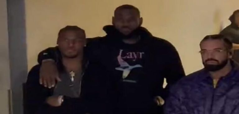 LeBron and Bronny James walk out with Drake at LA concert