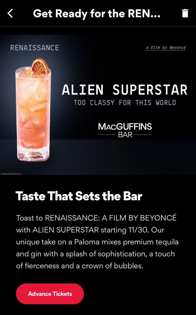 AMC Theaters to serve "Alien Superstar" cocktail for Beyoncé film