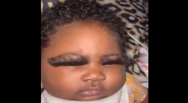 Baby trends after her parents put fake eyelashes on her