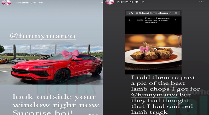 Nicki Minaj trolls Funny Marco with Lambo but got him lamb chops