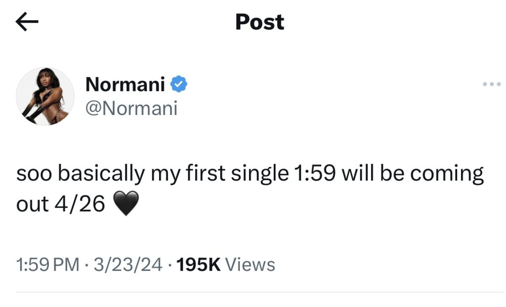 Normani to release “1:59” single on April 26
