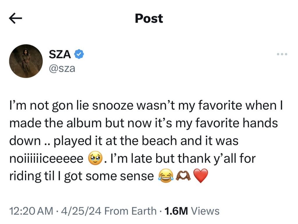 SZA admits that "Snooze" wasn't her favorite song from "SOS"
