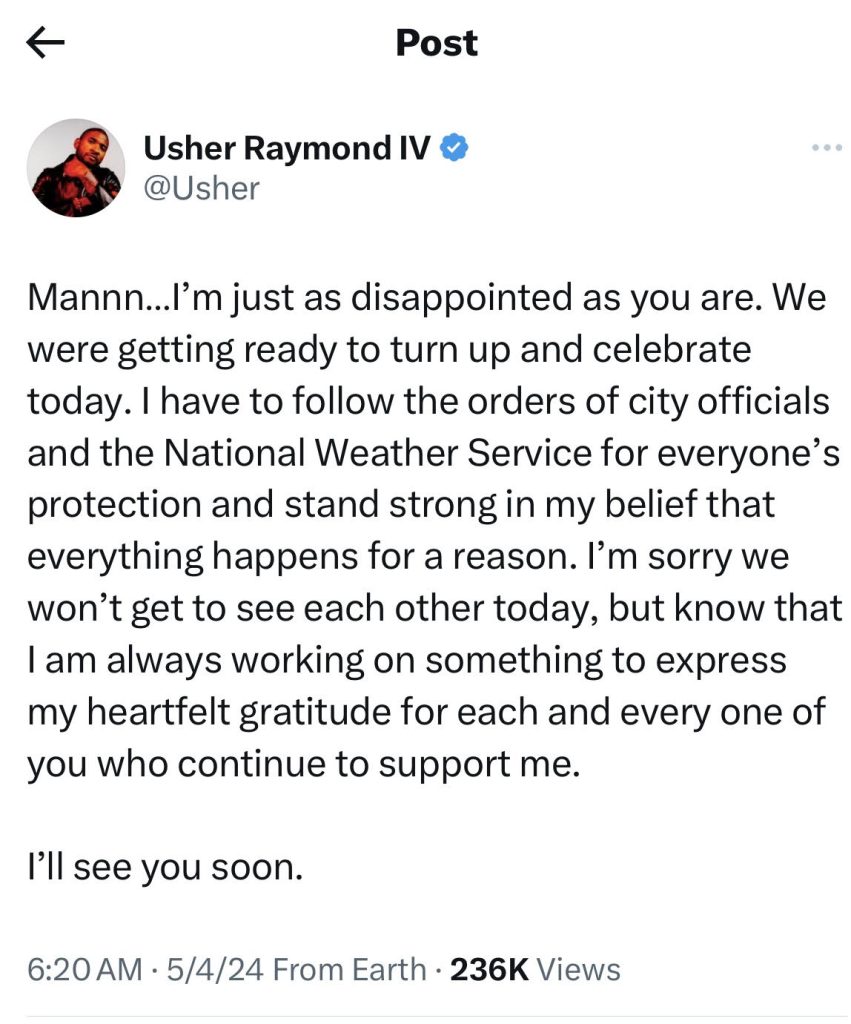 Usher speaks on Lovers & Friends Festival getting canceled